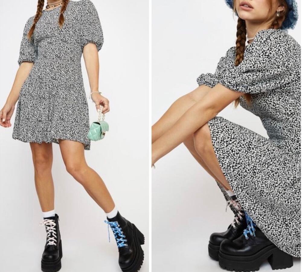 Free People Dancing In The Dark Mini Dress Medium Black & White Flowers
